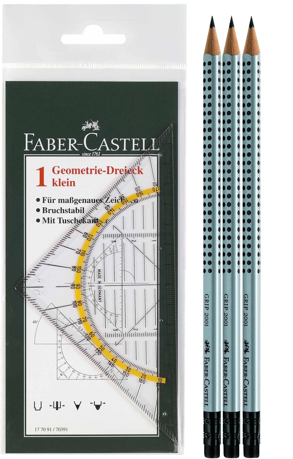 Faber-Castell 177091 Geometry Set Square Drawing Drafting Triangle Small, 14 cm
