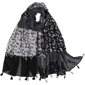 Boho Scarf for Women Lightweight Floral Fashion Shawl Wrap with Fringe | Travel scarf, head scarves soft breathable fabric, p