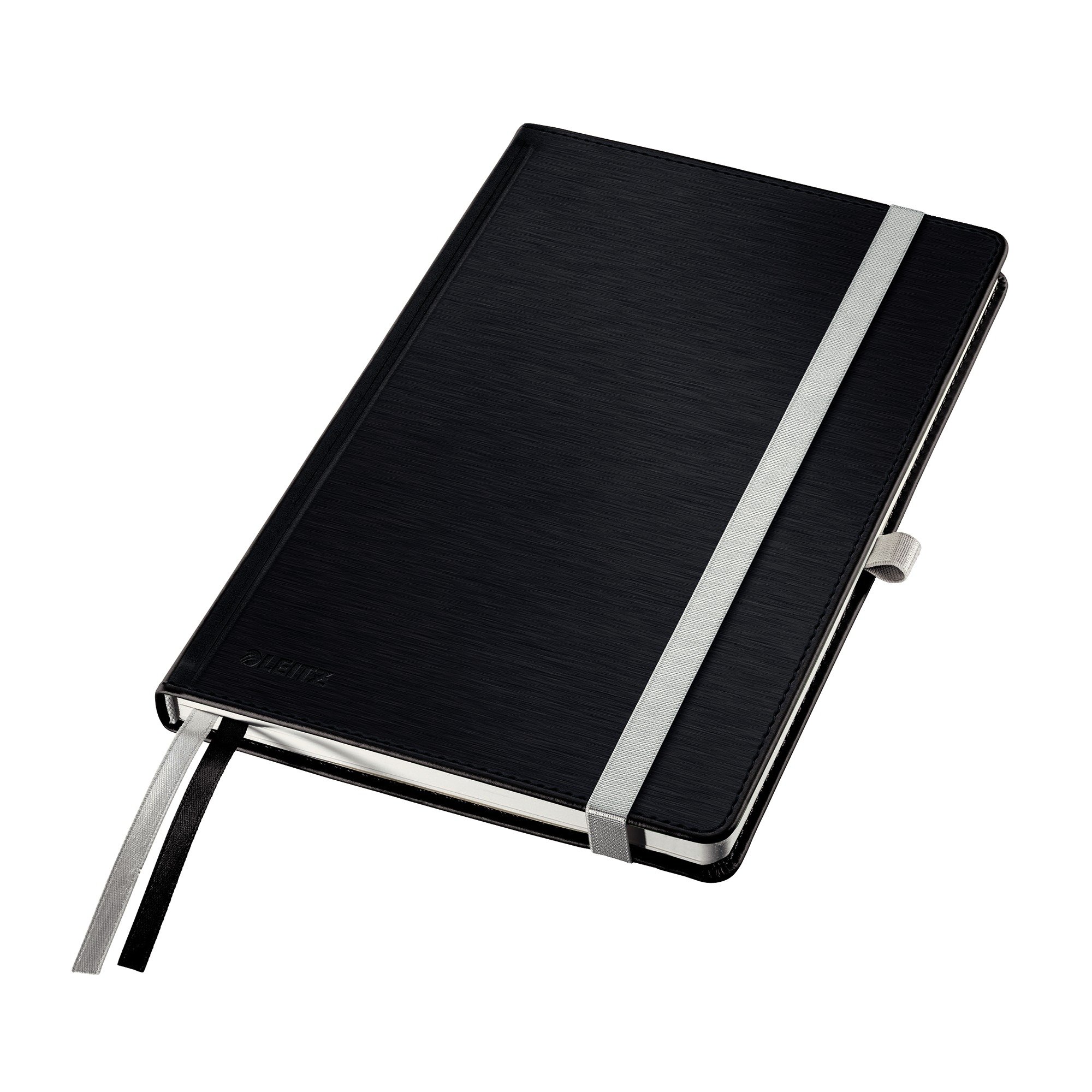 Leitz 44850094 A5 Hard Cover Notebook, Satin Black (80 Sheets, Ruled, with 2 Bookmarks, 100 gsm Ivory Paper, Style Range)