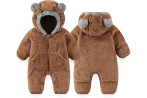 AiWMGL Baby Bear Outfit Suit With Fold-Over Mittens Footies Winter Fleece Clothes Suit Hooded Jumpsuit Romper Snowsuit