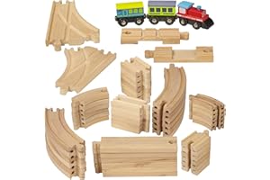 Dragon Drew Wooden Train Tracks - 55 Piece - Compatible with Brio, Thomas, Chuggington and All Major Brands – Accessories and Expansion Kit includes 52 Tracks and 3 Cute Cars