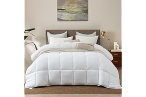 Dorrin Nessin Down Alternative Comforter Super King Size 120x120 All Season Duvet Insert, Ultra Soft Double Brushed Microfiber Quilt Cover, Classic Box Stitched with Corner Tabs, White Color
