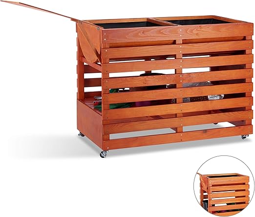 Relaxdays Huerto Urbano de Madera, con Ruedas, Tapa abatible ...