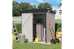 Verano Garden 5'x3' Outdoor Storage Shed, Galvanized Metal Steel Garden Shed W/Lockable Door, Small Bike Storage for Backyard, Patio, Lawn/Taupe (55.31"×30.12“)