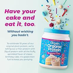 Orgain Organic Vegan Protein Powder, Birthday Cake