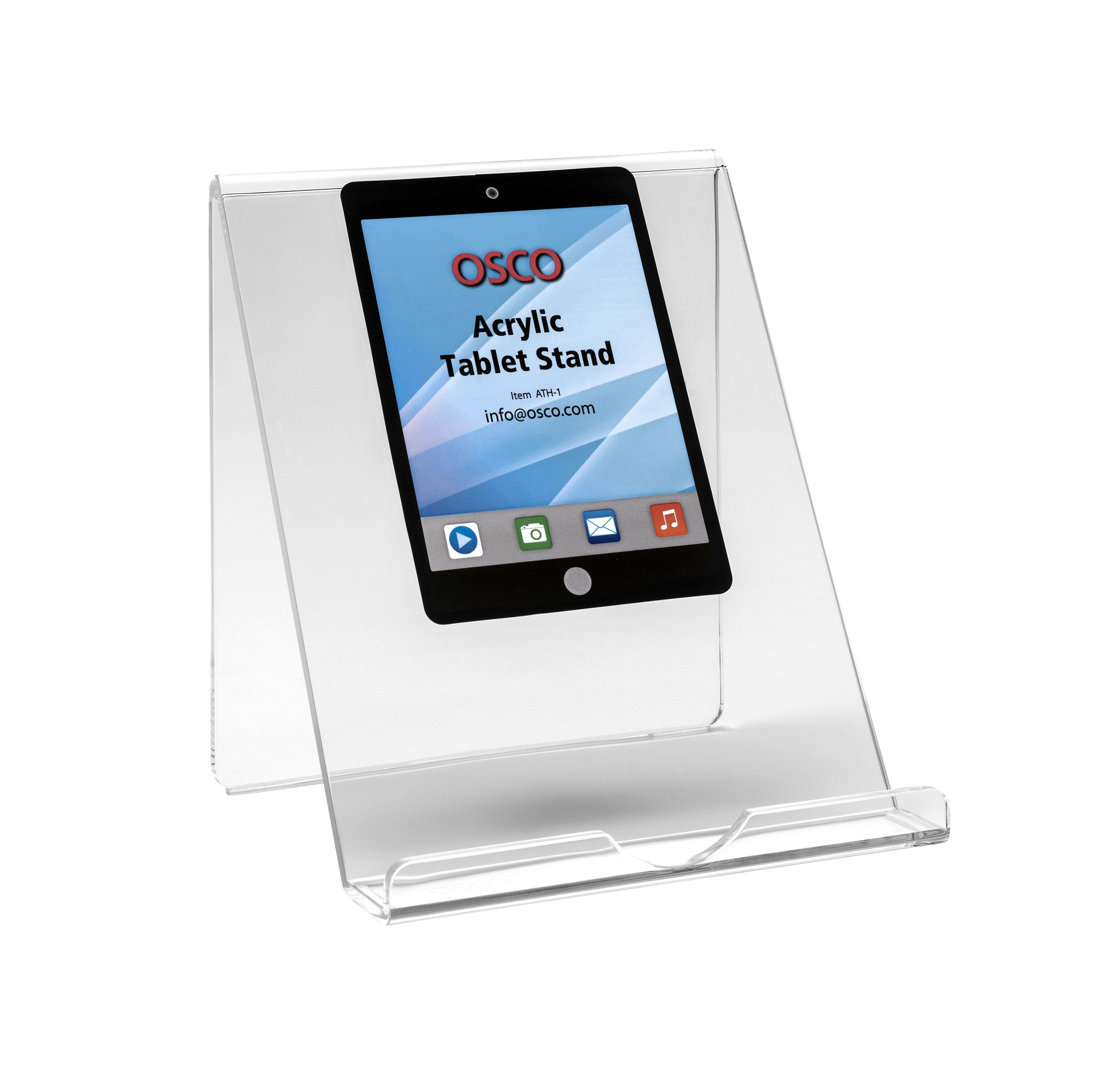 OSCO Clear Acrylic Tablet & Phone Stand, iPad Holder, Book Display, Document Mount, Desk Organiser for Home Office, 18 x 16 x 14 cm