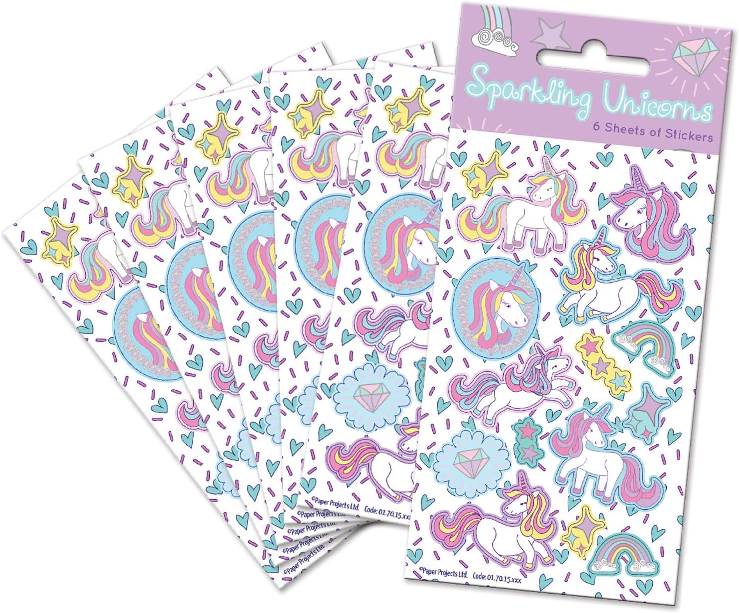 Paper Projects Unicorns Party Bag Stickers (6 Sheets), White, 12.5cm x 7.5cm