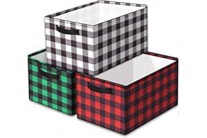 POILKMNI Christmas Storage Bins 3-Pack, Collapsible Storage Baskets for Organizing Toys, Shelves, Closet, Large Storage Box with Handles, Sturdy Organizer Bins, Christmas Storage Baskets for Gifts Candy Toy