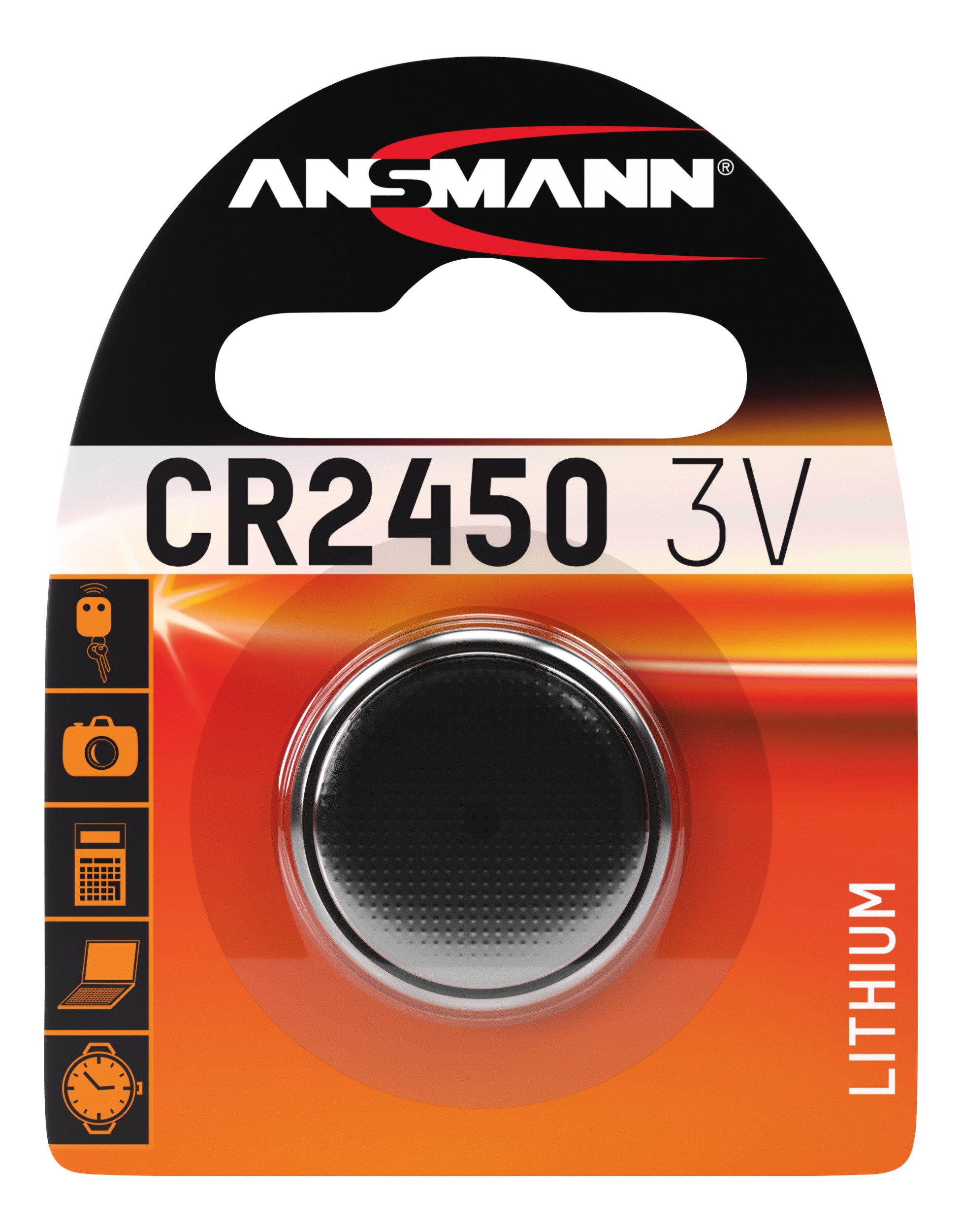 ANSMANN CR2450 Coin Battery [Pack of 1] Lithium 3V Button Cell Ideal For Digital Watches, Laser Pens, Car Keys, Clinical Thermometer, Tensiometer, and Fitness Appliances, Silver