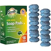 18 Pack Steel Wool Soap Pads by SCRUBIT - Metal Scouring Cooktop Cleaning Pads Used for Dishes, Pots, Pans, and Ovens - Pre-Soaped for Easy Cleaning of Tough Kitchen Grease and Oil
