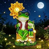 CFFOWNUG Outdoor Frog Garden Decor: 9'' Yard Decoration with Sunflower Light Funny Solar Frog Gifts for Women Mother's Day Housewarming Gift