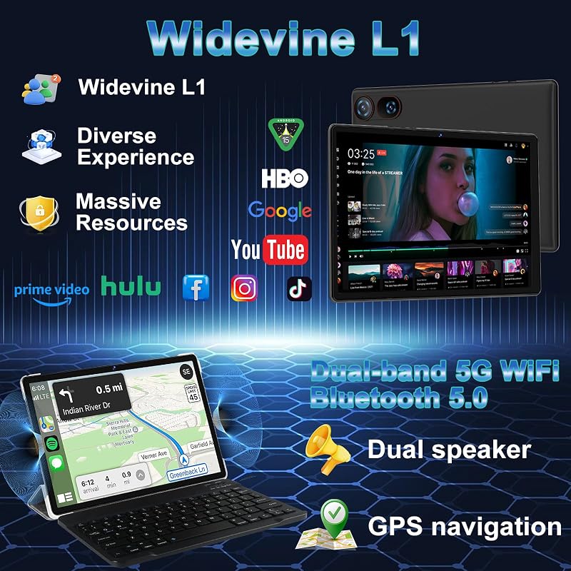 Tablette 10 Pouces Android 15 Avec 30 Go RAM + 2 To ROM Ext, Widevine L1