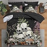 Pamnest Comforter Set Full Size, Mushroom Plant 7 Pcs Bedding for Kids and Adults, Skeleton Spooky Retro Bed Sheet Sets with Fitted Sheet 2 Pillowcases & 2 Shams for Bedroom Bed Decor