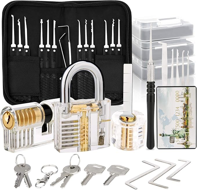 Dietrich Set 30 Stck Lock Picking Set mit 3 Transparenttem Vorhngeschloss Dietrichen Kit fr Anfnger und Professionelle Lockpicker