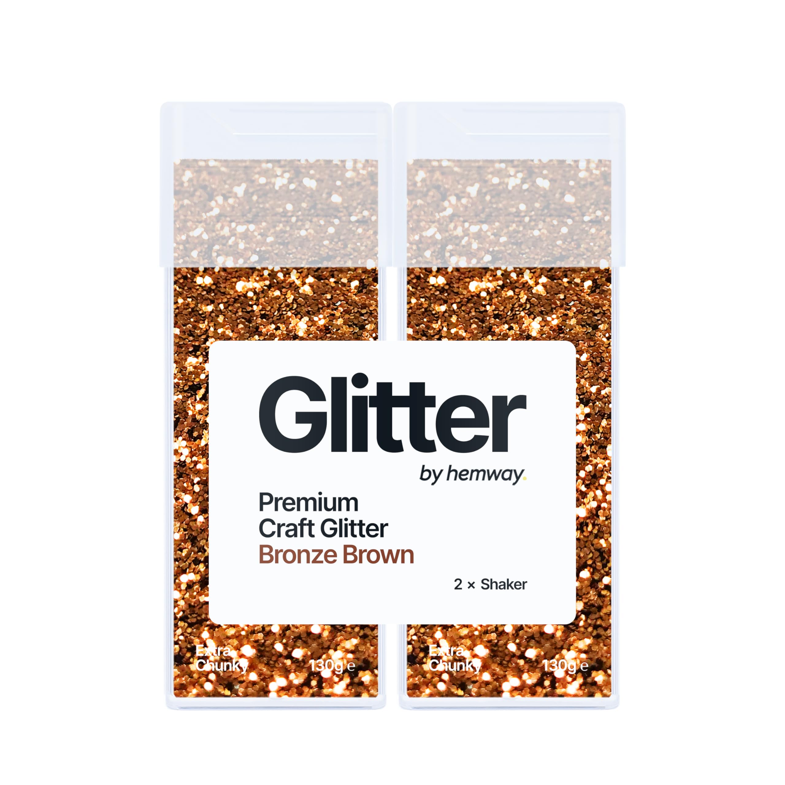 Hemway Glitter Shaker Bronze Brown 130g x2 Pack Extra Chunky, Craft Glitter Shakers for Resin & Epoxy Crafts, Christmas Art Supplies, Nail, Body, Face, Eye, Festival, Crafting, Slime, Sparkle