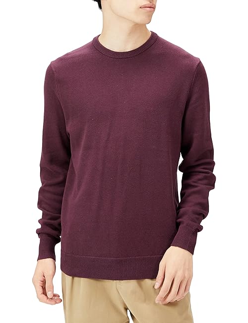 Amazon Essentials Men's Long-Sleeve Crewneck Sweater, 100% Cotton, Big & Tall Options Available, Burgundy, Small