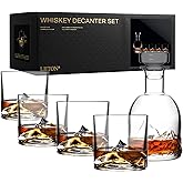 LIITON Everest Mountain Whiskey Decanter Set – 34oz Mountain Crystal Glass Decanter with 4 Old Fashioned Glasses – Premium Gift for Men – Bourbon, Scotch, and Liquor Lovers