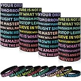 KUCLIN 60 Pieces Motivational Quote Rubber Wristbands Colored Inspirational Silicone Bracelets Stretch Unisex Wristbands for Women Men Teens Gifts, 20 Styles
