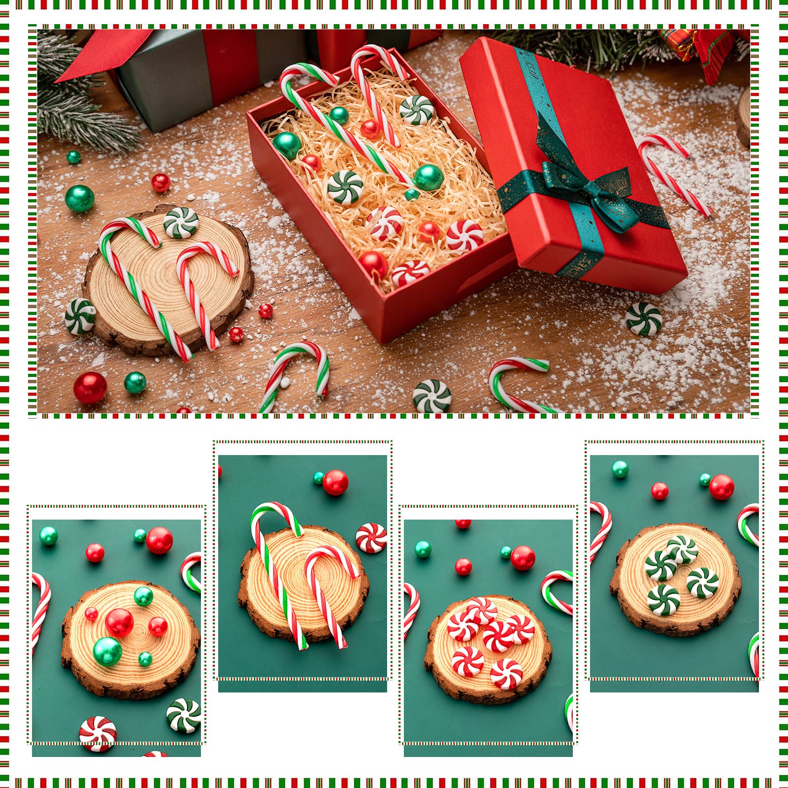 120 Pcs Christmas Vase Filler, Green Red Fake Candy Cane Beads Pearls for Vases for Table Decorations Centerpieces