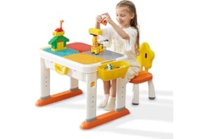 KUB Kids ActivityTable Building Blocks Table and Chair Set Kids Water and Sand Play Table for Boys Girls 3 4 5-7 Years Old