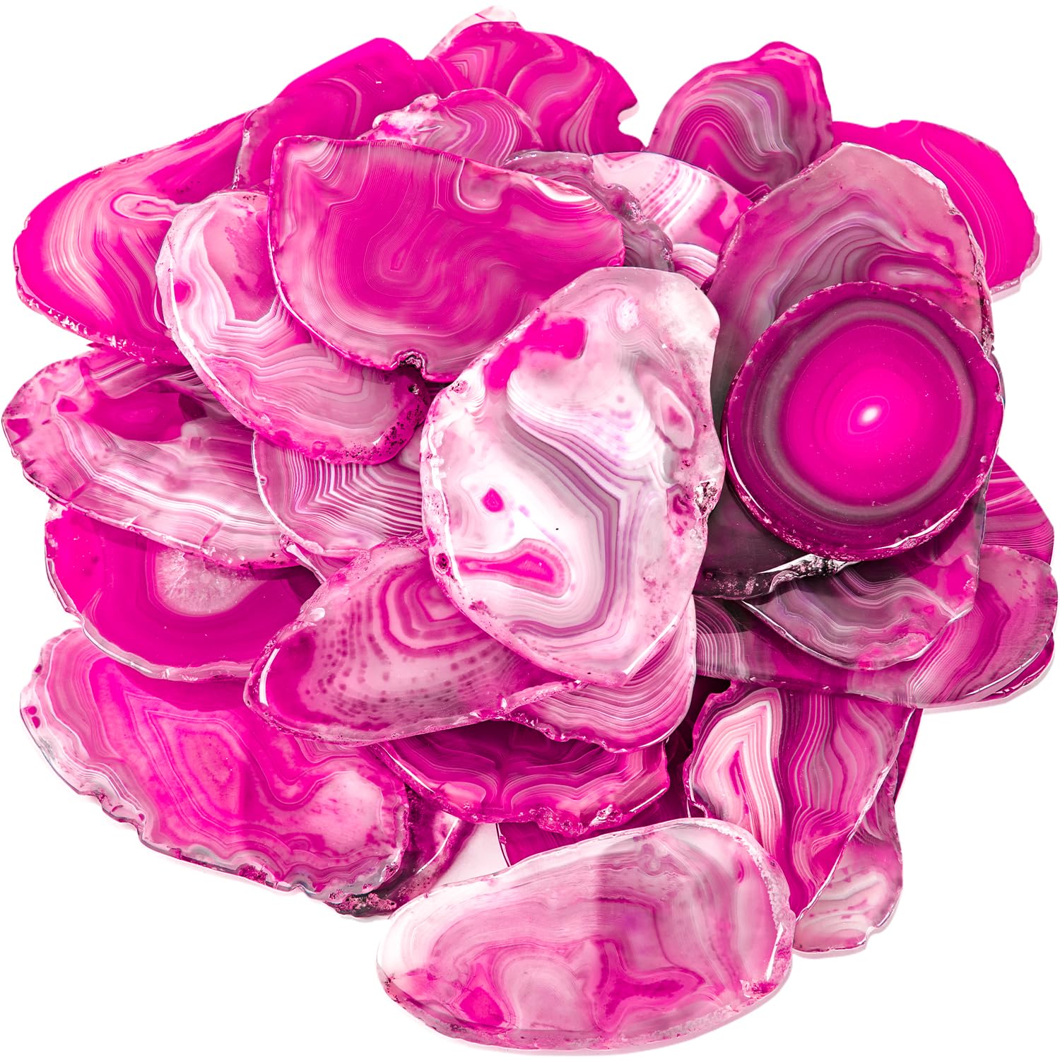 June&Ann Fuchsia Agate Light Table Slices,Large Size,approx. 3-4inch Length, 10 Pcs Irregular Polished Agate Slab Cards Healing Crystals Geode Stones for Home Decoration & Jewelry Making