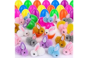 HIPYGYM 36 Pack Easter Egg Fillers with Bunny Plush, Easter Eggs with Toys Inside, Mini Stuffed Animals Filled Easter Eggs Hunts Party Favors, Easter Basket Stuffers for Kids Toddler Teens Boys Girls