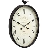 Creative Co-Op Oval Metal Wall Clock with Bird