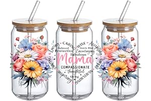 DTHOME3 UV DTF Glass Cup Wrap Transfer - Gifts for Mom from Daughter, Mama Love Beloved Caring Wise Sweet Giving UVDTF Decal Waterproof Decal for 16oz Glass Cups,Mother Gifts, New Mom Gifts for Women -3PCS