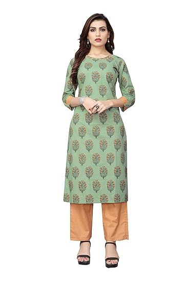 Navabi Export Womens Cotton Printed Green And Beige Color Kurti And Palazzo Set (VF-KU-194)