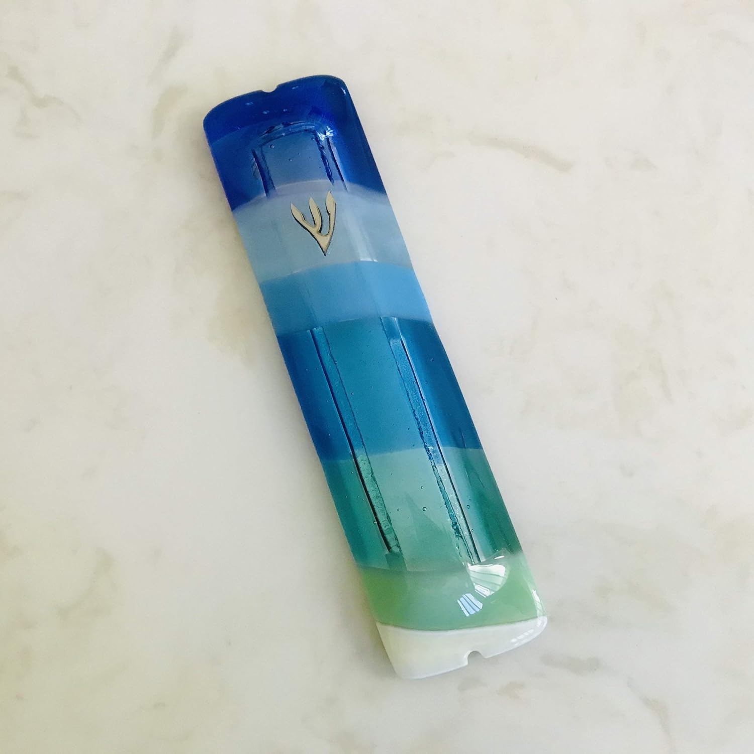 Fused Glass Mezuzah Cover Turquoise Glass Beach Mezuzah