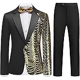 Lamgool Boys Slim Fit Suits 2 Pieces Tuxedo Set with Sequin Shiny Jacket Pant for Kids Prom Wedding Party Formal Outfit 4-16Y