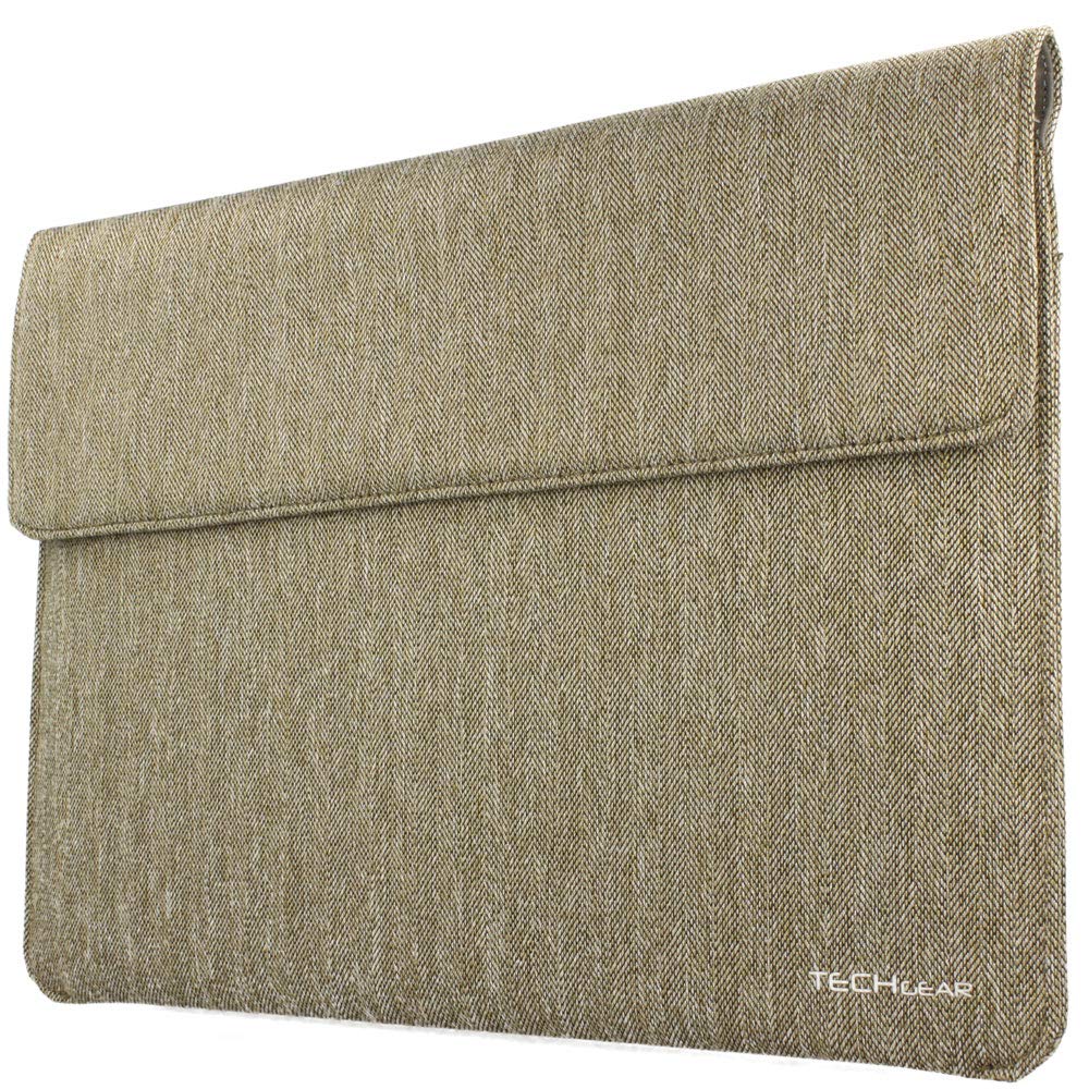 TECHGEAR Ultra Slim [Tweed Effect] Laptop Envelope Sleeve Case Cover with Pocket fits MacBook Air/Pro 13 Inch, Microsoft Surface Pro X/7/6/5 & other Tablets, Notebooks of similar size [TAUPE GREEN]