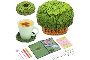 kdafio Crochet Kit for Beginners, 6Pcs Coasters Plant Pot Crochet Kit Coaster Crochet Starter Kit with Step-by-Step Instructions and Video Tutorials Complete Crochet Kit for Beginners Decoration