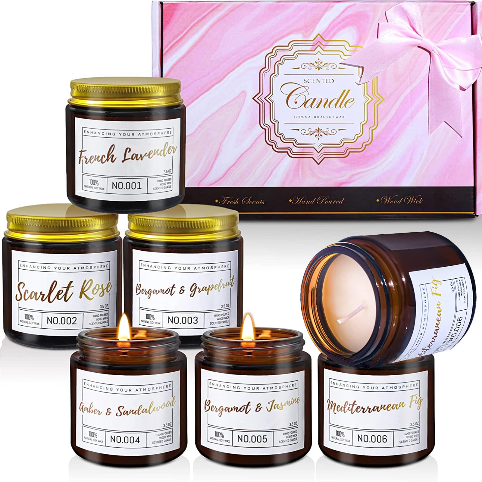 6 Pack Candle Gift Set, Candles for Women/Mom, Aromatherapy Soy Wax Jar ...