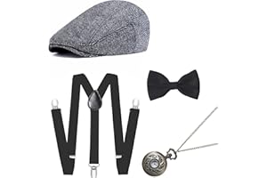 BABEYOND 1920s Mens Gatsby Gangster Costume Accessories Set 30s Manhattan Fedora Hat Bow Tie Suspenders