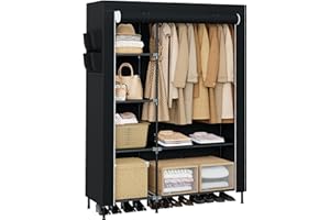 CASAMAYA Portable Closet, 48 Inch Large Capacity Wardrobe Closet, Clothes Storage Organizer with Shelves and Hanging Rod, Easy to Assembly, Black PCT221B01