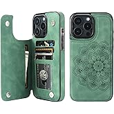Vaburs Compatible with iPhone 16 Pro Max Case Wallet with Card Holder, Embossed Mandala Pattern Flower PU Leather Double Buttons Flip Shockproof Cover for Magnetic Car Mount 6.9 Inch (Dark Green)