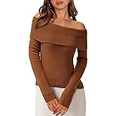 PRETTYGARDEN Off The Shoulder Sweater for Women 2026 Fall Fashion Cute Long Sleeve Tops Winter Ribbed Pullover Knit Outfits