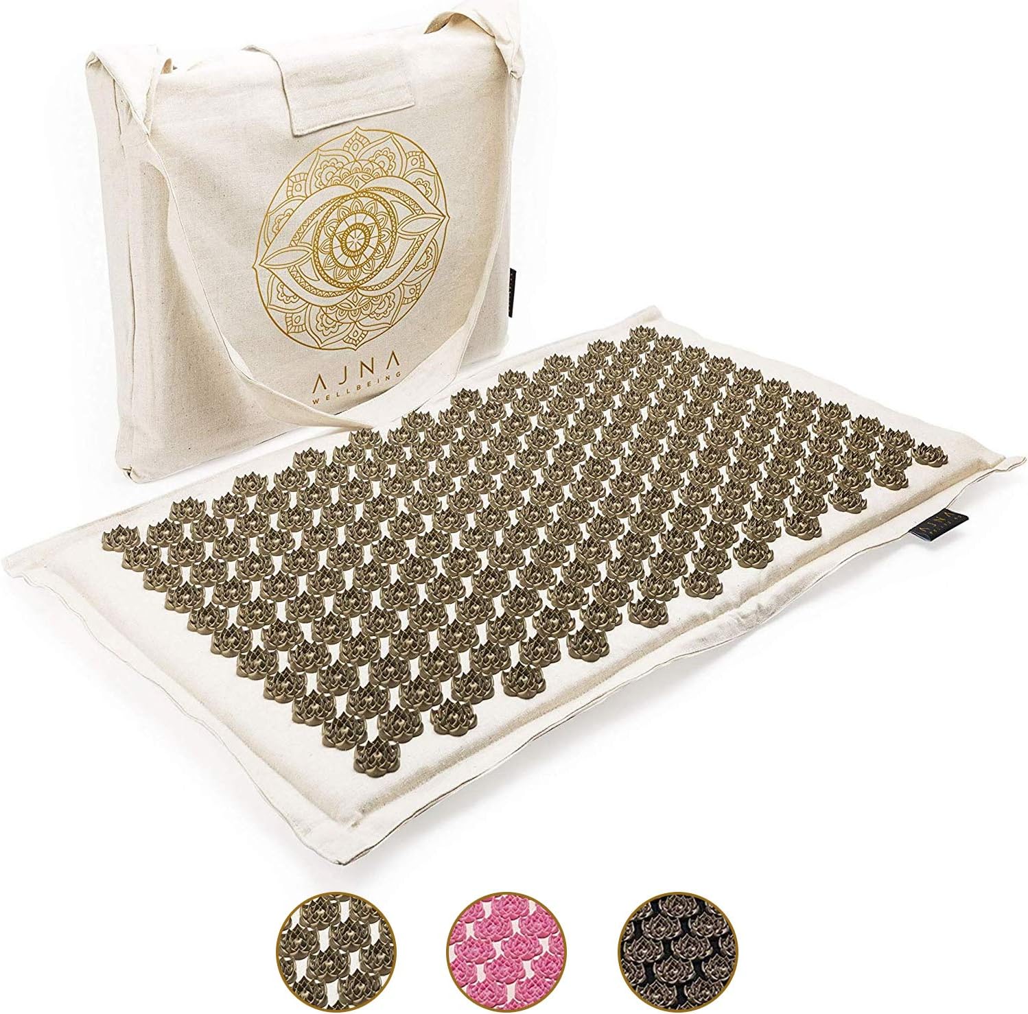 Ajna Acupressure Mat for Massage - Natural Organic Linen Cotton Acupuncture Mat with Bag - Back Pain Relief, Neck Pain Relief, Stress Reliever, Reflexology, Sciatica and Trigger Point Massage Therapy
