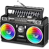 PRUNUS 750 AM FM Radio Portable with Bluetooth Dual Speakers, Gifts for Dad and Mom, USB/TF Card Playback, USB-C/Solar Rechargeable Radios, Bluetooth Radio, Transistor Radios Portable AM FM