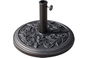 Outsunny 18” Round Patio Umbrella Base Outdoor Decorative Cast Stone Resin Parasol Stand Market Garden Umbrella Holder, Bronz