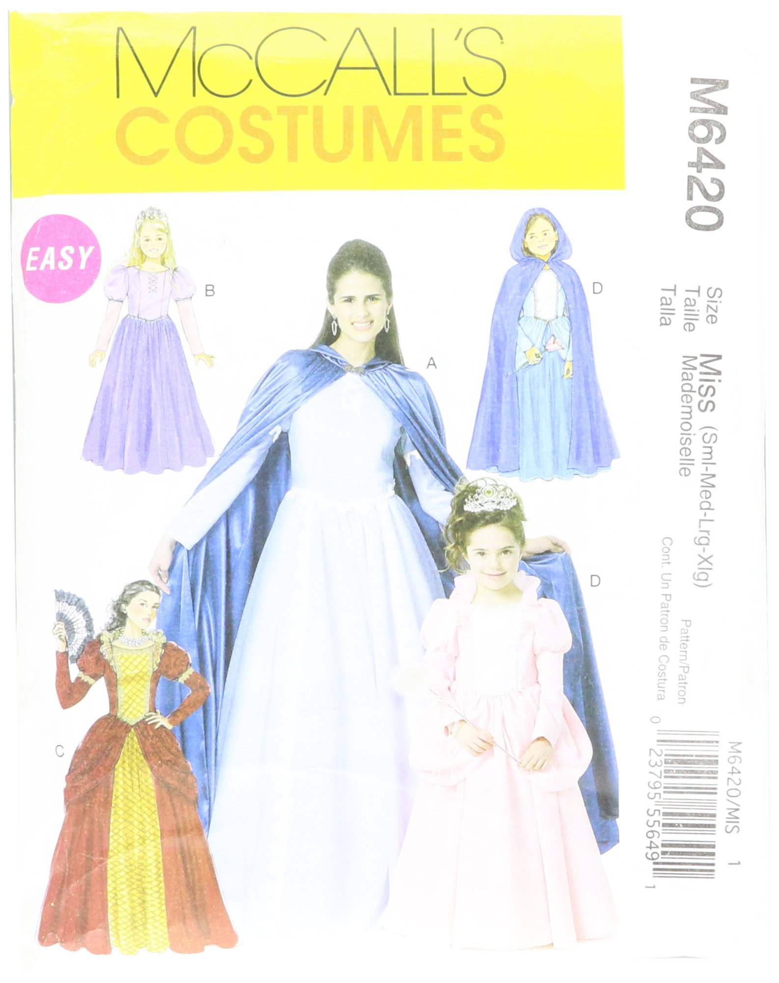 M6420 Misses'/Children's/Girls' Costumes, Size MISS (SML-MED-LRG), White