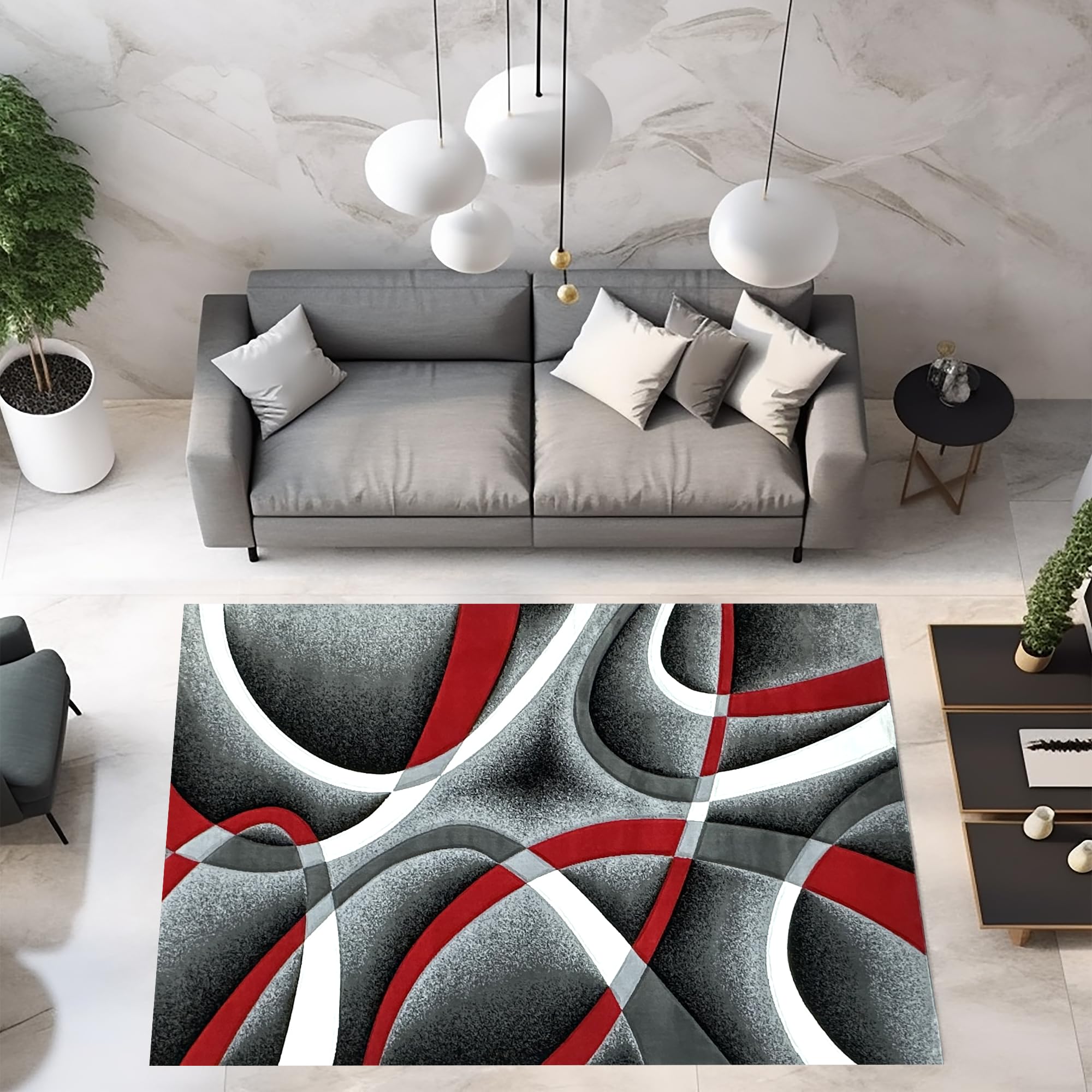 Photo 1 of ** USED/ UNTESTED *** Abstract Rug 8x10 Modern Rug Contemporary Area Rug Large Premium Quality Rug Colorful Thick Carpet for Living Room 2305 Red