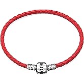 Hoobeads Genuine Red Leather Woven Bracelet with 925 Sterling Silver Barrel Snap Clasp Charms Bracelet