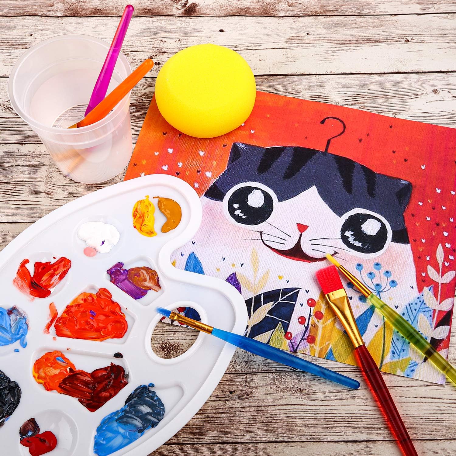 Acrylic Paint Set for Kids,66 PCS Art Supplies with Brushes, Acrylic Paint, Palette, Easel, Art Smock, Blank and Themed Drawing Board, Brush Cup and Sponges: Home & Kitchen