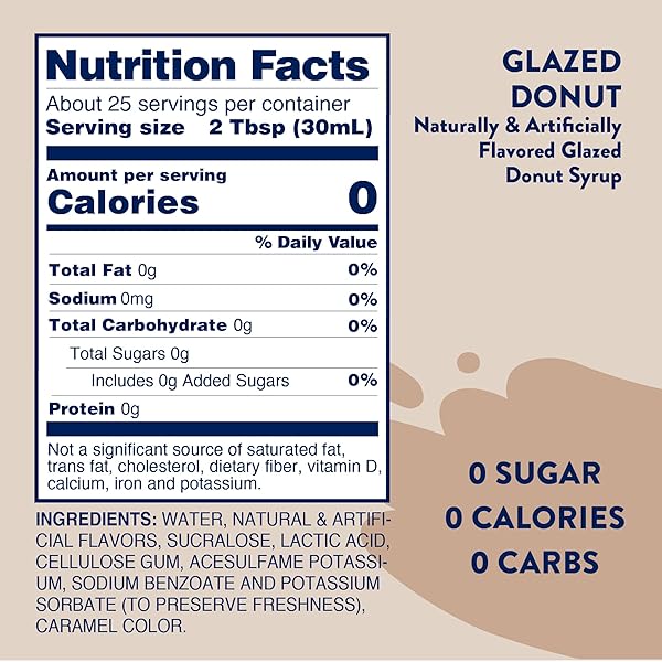 JORDAN’S SKINNY MIXES SUGAR FREE COFFEE SYRUP, GLAZED DONUT COFFEE FLAVORING SYRUP, ZERO CALORIE DRINK MIX FOR LATTES, BAKING OR PROTEIN SHAKE, DAIRY & GLUTEN FREE, KOSHER, 25.4 FL OZ