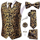 Hi-Tie Men's Silk Vest Bowtie Set Formal Suit Vest Jacquard Tie Handkerchief Cufflinks 5PCS Dress Waistcoats Wedding