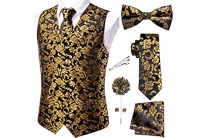 Hi-Tie Men's Silk Vest Bowtie Set Formal Suit Vest Jacquard Tie Handkerchief Cufflinks 5PCS Dress Waistcoats Wedding