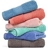 Cleanbear Cotton Hand Towel Set 6-Pack Ultra Soft Hand Towels with Assorted Colors (13 x 29 Inches) Lightweight and Quick Dry