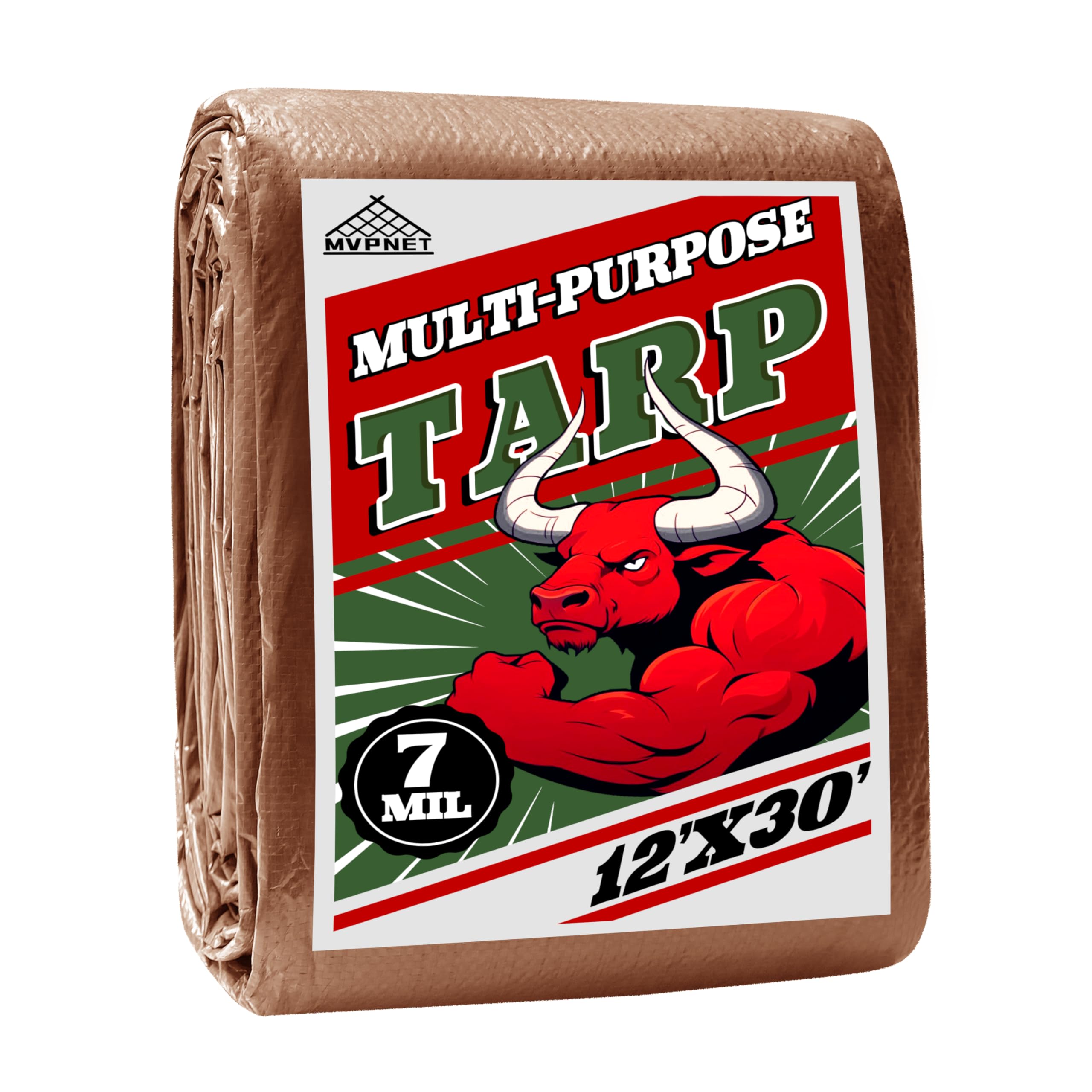 Photo 1 of Tarp 12x30 ft 100% Waterproof 7mil Durable Grommets and Reinforced Edges,Uv Resistant,Green/Brown Tarp,Emergency Rain Shelter,Outdoor Cover and Camping Use -by MVPNET